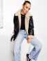 Stradivarius oversized aviator jacket with contrast lining in black