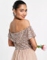 Maya Bridesmaid bardot maxi tulle dress with tonal delicate sequins in muted blush