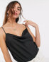 River Island satin cowl neck cami top in black