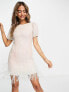 Фото #4 товара Miss Selfridge Premium embellished faux feather trim mini dress in pink mermaid