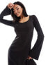 Фото #3 товара NA-KD rib knit maxi dress in black