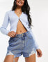 Фото #1 товара Noisy May frayed edge denim shorts in mid blue