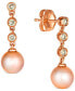 ფოტო #1 პროდუქტის Strawberry Pearl (6mm) & Nude Diamond (1/6 ct. t.w.) Drop Earrings in 14k Rose Gold