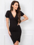 Фото #1 товара Женское трикотажное платье облегающее в глубоким вырезом декольте Factory Price черный