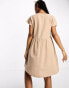 Фото #8 товара Pieces linen v-neck mini dress in beige