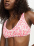Hollister ribbed floral print co-ord bikini top in white and pink floral