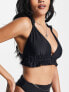 ASOS DESIGN Fuller Bust mix and match ruffle triangle bikini top with clasp back in black
