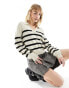 Фото #1 товара Noisy May knitted stripe polo in oatmeal