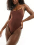 ASOS DESIGN Maya micro strap sleek swimsuit in chocolate brown