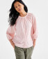 ფოტო #1 პროდუქტის Women's Floral Embroidered Button Peasant Top, Created for Macy's