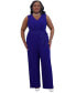 Women's Surplice-Neck Sleeveless Tie-Waist Jumpsuit Royal Sign, L - фото #3