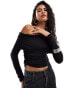 Фото #1 товара Weekday Daria long sleeve folded off shoulder top in black