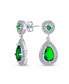 Фото #1 товара Fashion Green Simulated Emerald AAA CZ Halo Pear Shaped Teardrop Dangle Earrings For Women For Prom Rhodium Plated Brass