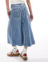 Levi's high rise a line deconstructed long denim skirt in mid blue