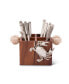 Caddy Square Acacia Wood Flatware, Serve Ware, Utensil, Carry-All Holder with Solid Pewter Crab Accent and Real Rope Handles, 4 Compartments