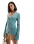 Фото #1 товара & Other Stories fitted cardigan with extended flared sleeve and scalloped front button detail in teal blue