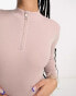 Фото #4 товара Threadbare Petite ribbed high neck half zip long sleeve bodysuit in taupe