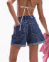 Topshop denim roll hem short in rich blue