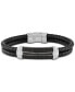 ფოტო #2 პროდუქტის Diamond & Leather Bracelet in Stainless Steel & Black Ion-Plate, Created for Macy's