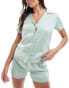 Chelsea Peers bridal satin short sleeve revere and short set in sage green