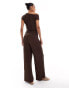 Фото #3 товара ASOS DESIGN 2 in 1 asymmetric neckline textured jumpsuit in chocolate