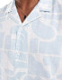 New Look short sleeved abstract linen blend shirt in light blue