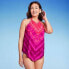 Фото #1 товара Women's UPF 50 High Neck Angled Tankini Top - Aqua Green Pink S
