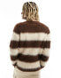 ASOS DESIGN knitted extreme fluffy jumper in brown stripe