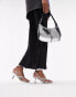 Фото #2 товара Topshop Wide Fit Nancy strappy toe post mid heeled sandal in silver croc