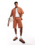 ASOS DESIGN co-ord short sleeve boxy oversized shirt with piping in rust Красный, L - Chest 42 - фото #2