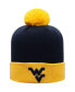 Men's Navy and Gold West Virginia Mountaineers Core 2-Tone Cuffed Knit Hat with Pom