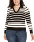 Plus Size Striped Johnny Collar Sweater