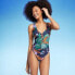Фото #1 товара Women's Shirred Plunge One Piece Swimsuit - Shade & Shore Multi Floral Print M
