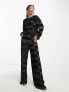 Фото #1 товара Y.A.S checkerboard plisse wide leg trouser co-ord in black