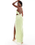 Фото #4 товара ASOS DESIGN halter satin draped maxi dress with chain hardware in lime