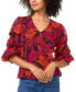 Фото #1 товара Women's Floral-Print V-Neck Lantern-Sleeve Top