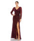 Women's Long Sleeve Ruched Sequined V-Neck Gown