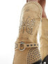 Simmi London Wide Fit Delano butterfly embellished western boot in taupe micro