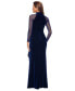 Фото #2 товара Women's Sheer-Sleeve Velvet Leg-Slit Gown