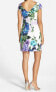 Фото #2 товара Eliza J Womens Cap Sleeve Floral Jacquard Cotton Shift Dress Multi-Color Size 2