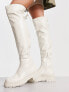 Фото #4 товара New Look over the knee chunky stretch flat boots in Cream