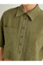 Crop Oversize Gömlek Viskon Keten Karışımlı Düğmeli Kısa Kollu Cepli