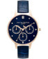 ფოტო #1 პროდუქტის Women's Multifunction Blue Leather Strap Watch 34mm