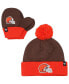 Фото #1 товара Infant Boys and Girls Brown, Orange Cleveland Browns Bam Bam Cuffed Knit Hat with Pom and Mittens Set