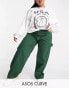 Фото #1 товара ASOS DESIGN Curve mid rise oversized 'skater' jean in racing green with contrast white thread