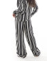 ONLY Petite wide leg trouser co-ord in black and white stripe Черный, S - EU 36 - фото #4