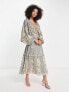 Фото #5 товара ASOS DESIGN floral embellished batwing midi dress in taupe