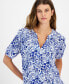 Фото #3 товара Women's Printed Smocked-Shoulder Short-Sleeve Top