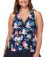 Фото #1 товара Plus Size Floral-Print H-Back Tankini Top, Created for Macy's