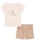 Костюм Calvin Klein Toddler Girls Ribbed Logo T-shirt & Terry